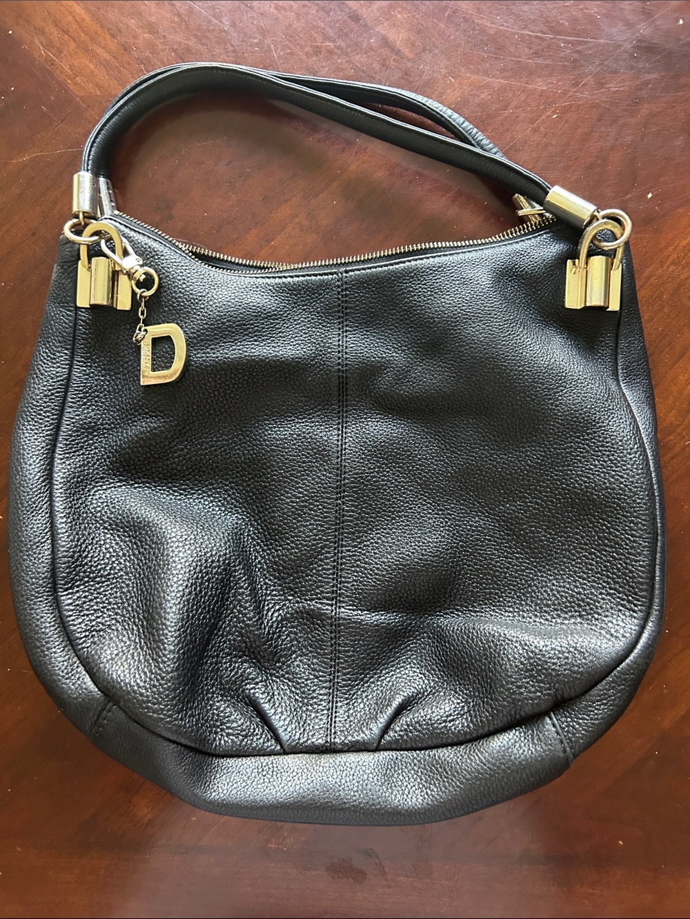 DKNY Black Leather Shoulder Hobo with Gold Hardware